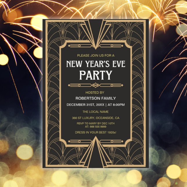 Nyårsafton Party 1920-talets Art Deco Inbjudningar (New years eve art deco party invitation)