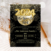 Nyårsafton Party 2024 Guld Glitter, Disco Boll