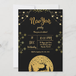 Nyårsafton Party 2024 Guld Glitter på svart Inbjudningar