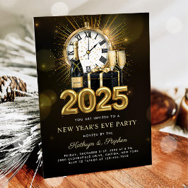 Nyårsafton Party 2025 Guld Champagne Inbjudningar