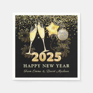 Nyårsafton Party 2025, svart modern Guld Pappersservett
