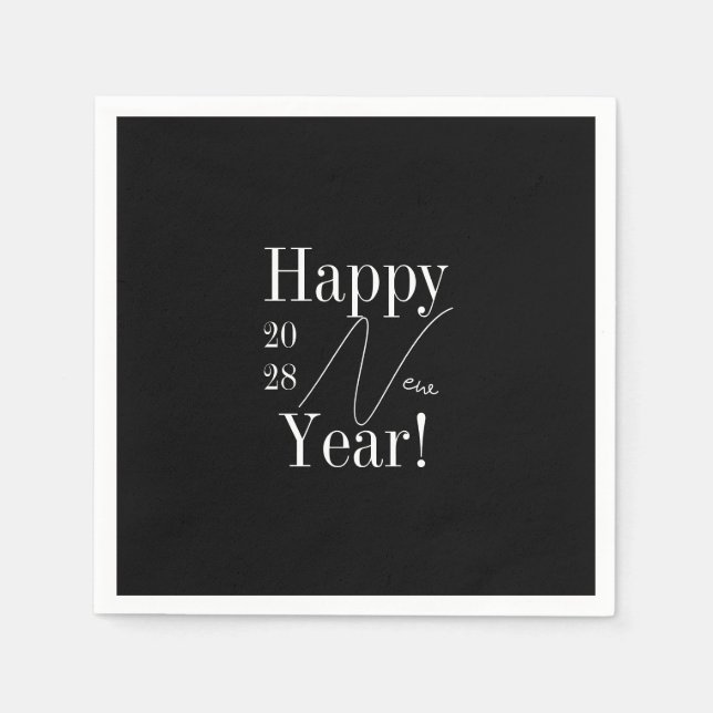 Nyårsafton Party Black and White Pappersservett (Framsidan)