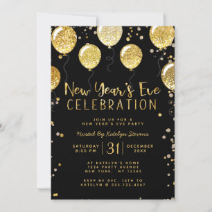 Nyårsafton Party Black & Guld Balloon Confetti Julkort