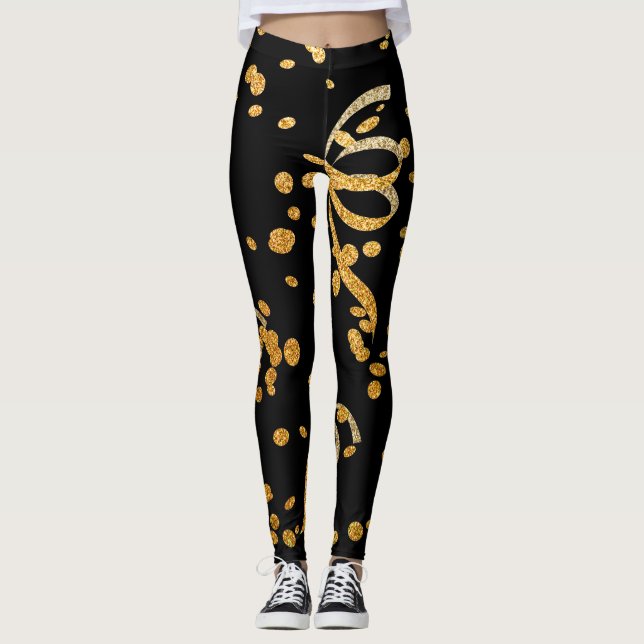 Nyårsafton Party Black Guld-konfetti Leggings (Framsida)