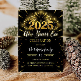 Nyårsafton Party Black och Guld Glitter Inbjudningar