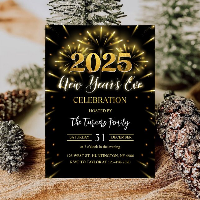 Nyårsafton Party Black och Guld Glitter Inbjudningar (Skapare uppladdad)