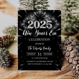Nyårsafton Party Black och Silver Glitter Inbjudningar