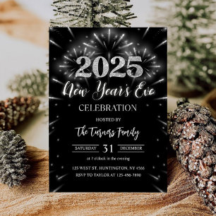 Nyårsafton Party Black och Silver Glitter Inbjudningar