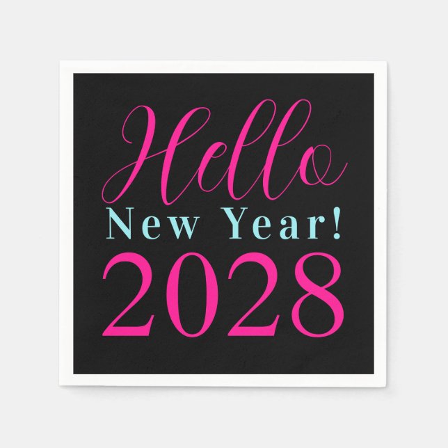 Nyårsafton Party Black Shock rosa Pappersservett (Framsidan)