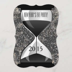 Nyårsafton Party Black Sparkles Timglass Inbjudningar
