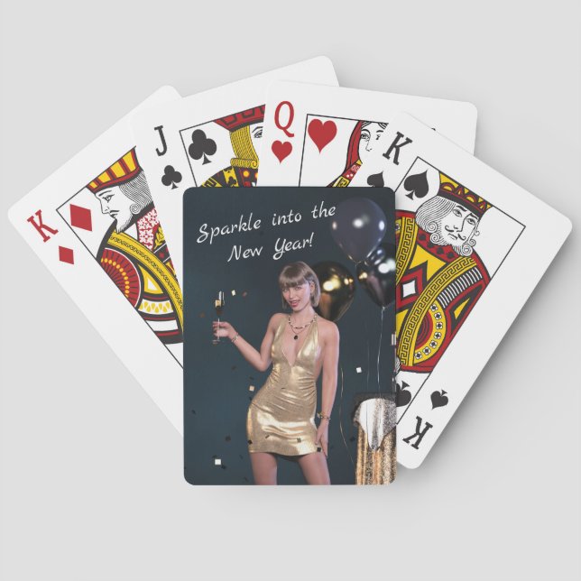 Nyårsafton Party Girl i Sequed Dress Casinokort (Baksidan)