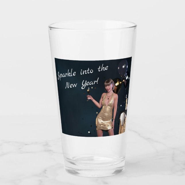 Nyårsafton Party Girl i Sequed Dress Glaskopp (Framsida)