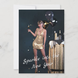 Nyårsafton Party Girl i Sequed Dress Julkort