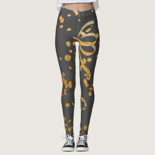 Nyårsafton Party Grått Guld Glitter konfetti Leggings