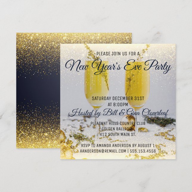 Nyårsafton Party-inbjudan - lyx Inbjudningar (Fram/baksida)