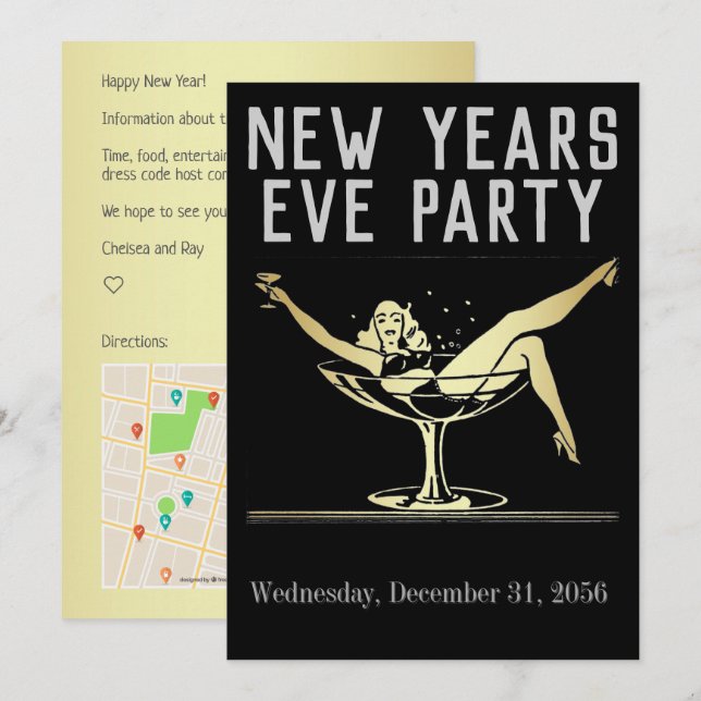 Nyårsafton Party Karta inneslutning/inbjudan Inbjudningar (Fram/baksida)