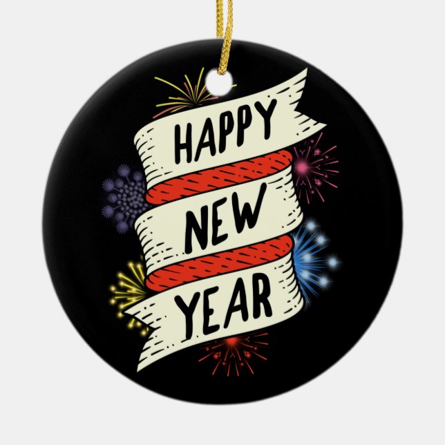 Nyårsafton Party levererar NYE 2021 Lycklig New Ye Julgransprydnad Keramik (Framsidan)