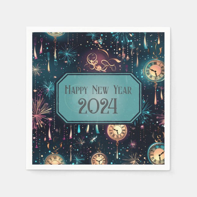 Nyårsafton Party Napkins färglösa klossdesign Pappersservett (Framsidan)