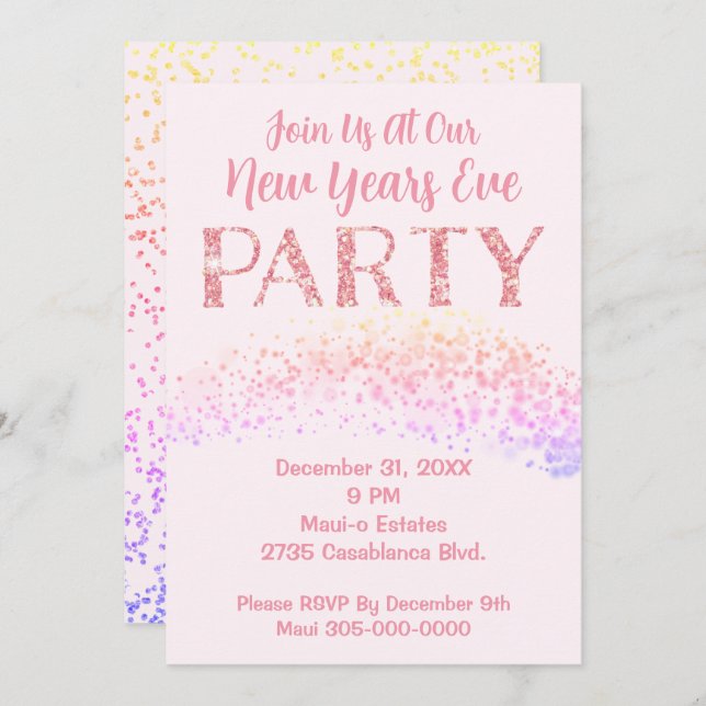 Nyårsafton Party Rosa Tema Inbjudningar (Fram/baksida)