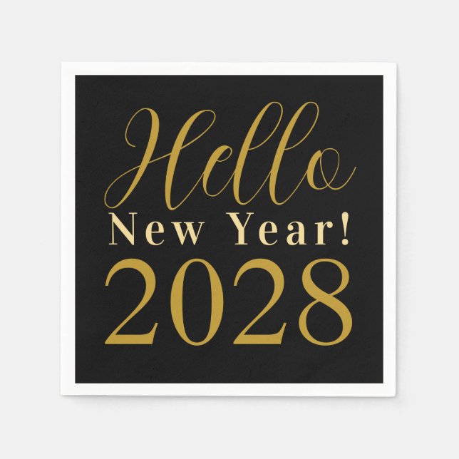 Nyårsafton Party Svarta Guld Pappersservett (Framsidan)