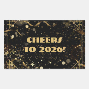 Nyårsafton presentkort Elegant svart & guld Rektangulärt Klistermärke