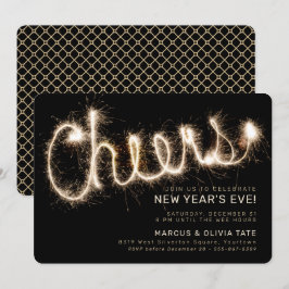 Nyårsafton Sparkler Cheers | Svart och Guld Inbjudningar