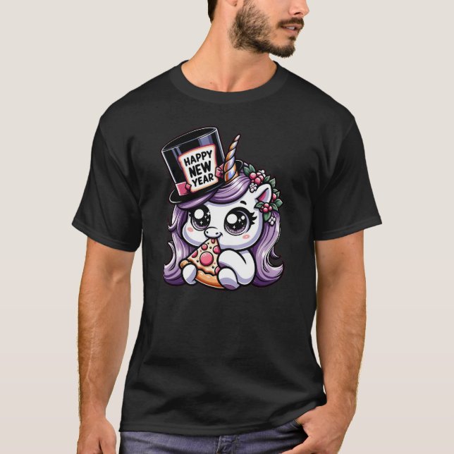 Nyårsafton Unicorn Cute Tecknad Gott nytt år T Shirt (Framsida)