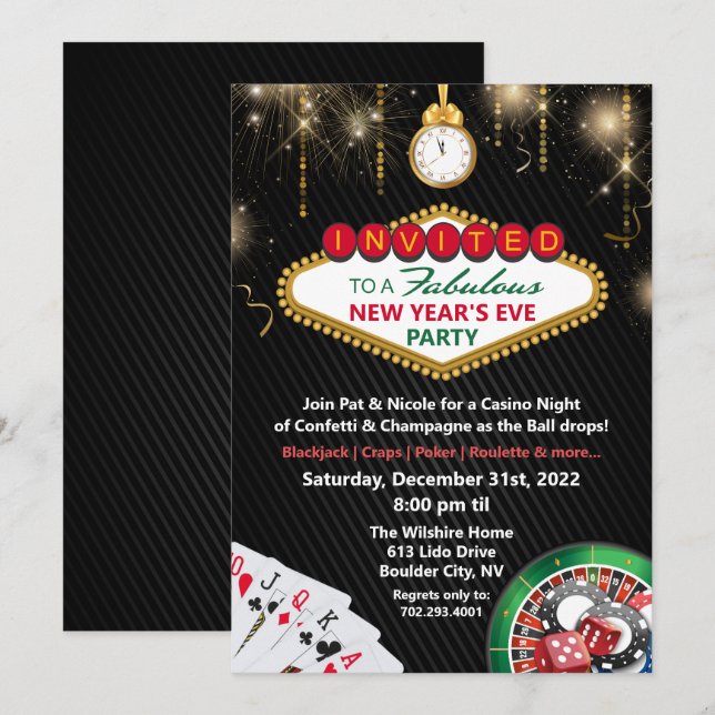 Nyårsafton Vegas Casino Party-inbjudan Inbjudningar (Fram/baksida)