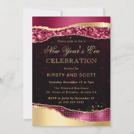 Nyårsaftonen Burgundy och Guld Glam Tårar Inbjudningar