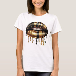 Nyårsaftonen Golden Glamor Dripping Läppar T Shirt
