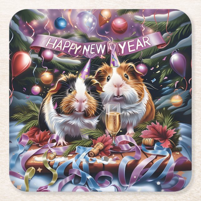 Nyårsaftonen Grisar Party Underlägg Papper Kvadrat (Framsidan)