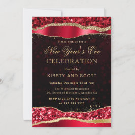 Nyårsaftonen Red och Guld Glam Tårar Inbjudningar