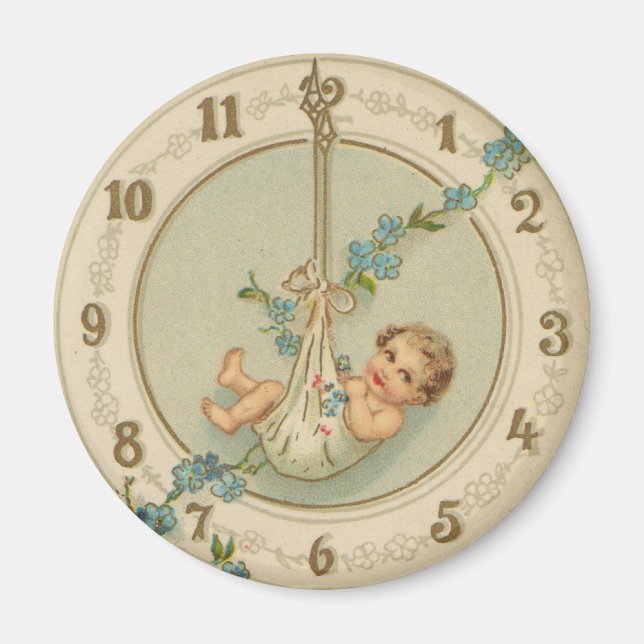 Nyårsbarn Vintageklocka Magnet (Framsidan)