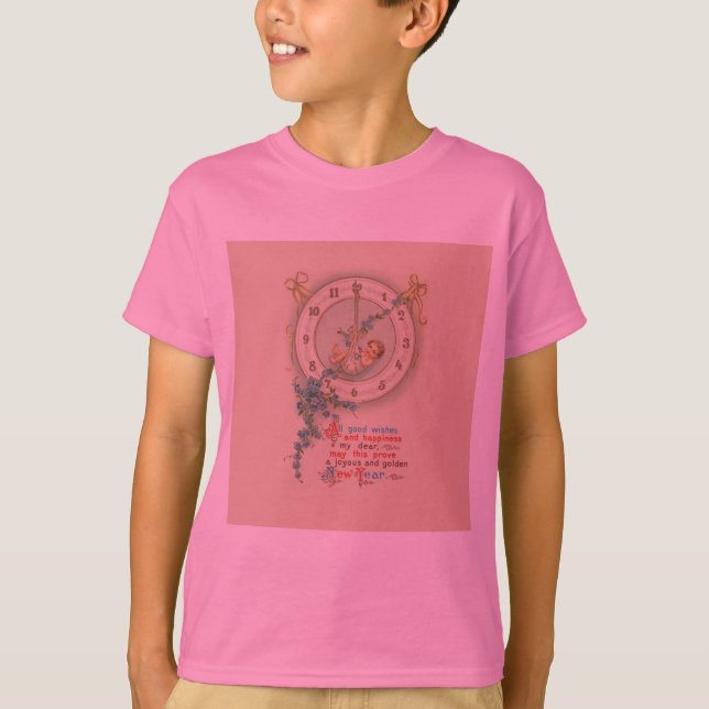 Nyårsbarn Vintageklocka Tee Shirt (Framsida)