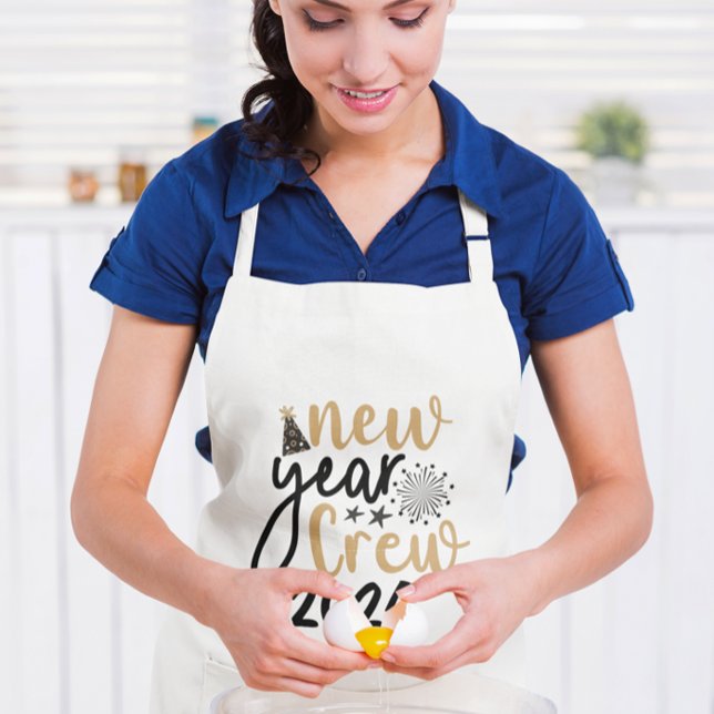 Nyårsbesättning för gyllene och svarta (anpassat å långt förkläde (Golden & Black New Year Crew (customized year) Long Apron)