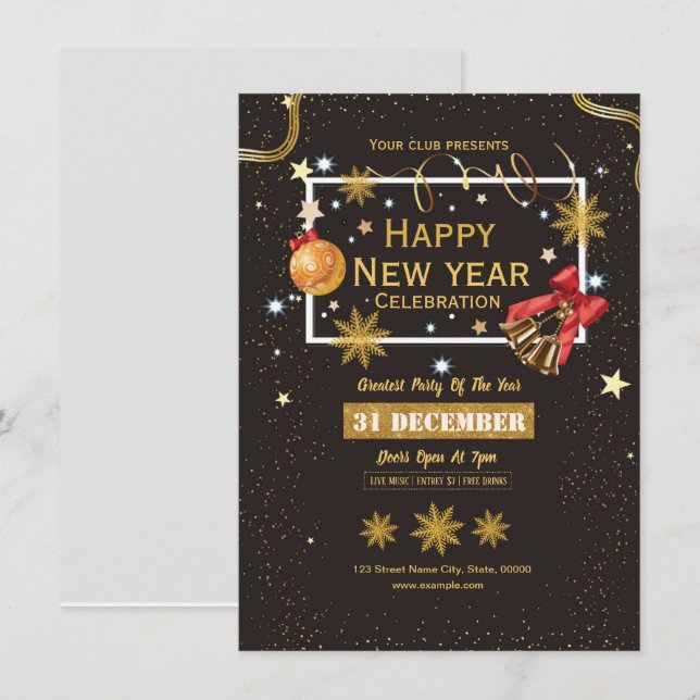 Nyårsbjudande till part-inbjudan inbjudningar (Fram/baksida)