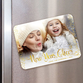"nyårschyrer" Guld Snöflingor typografifoto Magnet