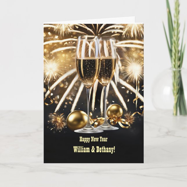 Nyårsdagens eget namn med champagneplätering kort (Framsida)