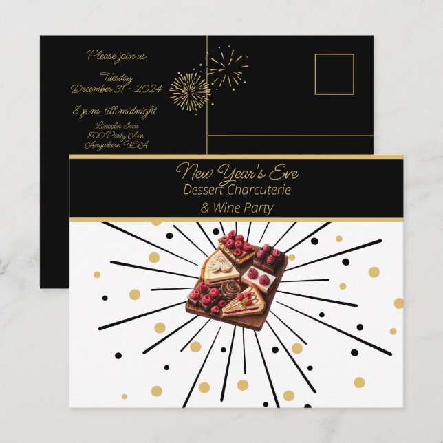 Nyårsdessert Charcuterie & Vinparty Vykort (Fram/baksida)