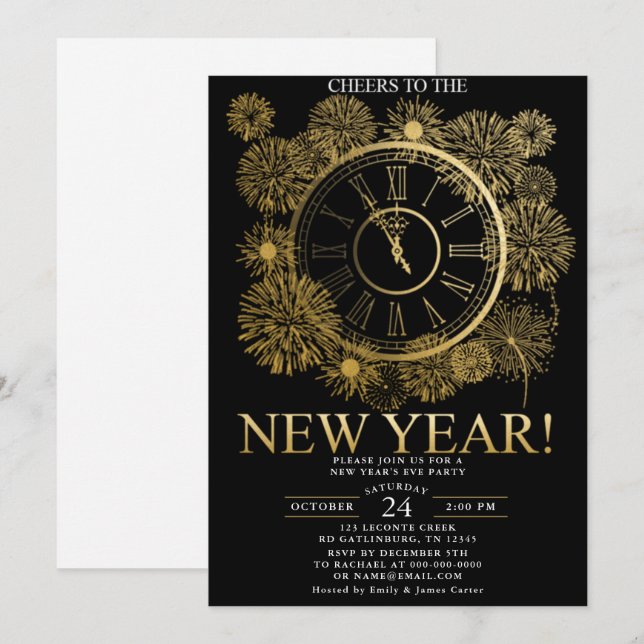 Nyårseld nyårsafton inbjudningar (Fram/baksida)