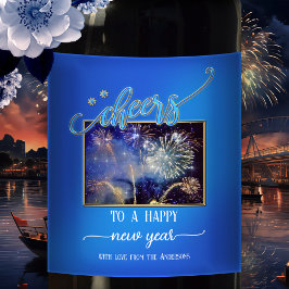 Nyårsetikett för fotoutfoto Vin i Midnight Blue Ch Vinflaska Etikett