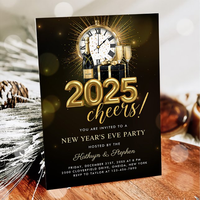 Nyårsfest 2025 Guld Champagne  Inbjudningar (Skapare uppladdad)