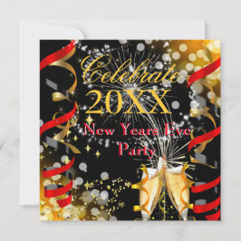 Nyårsfest Champagne Festiv Rödfärg Guld Inbjudningar