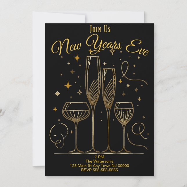 Nyårsfest Champagneglas Inbjudan (Framsida)