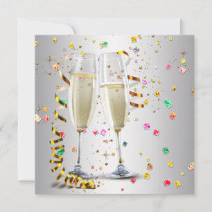 Nyårsfestinbjudningar med champagne och konfetti inbjudningar