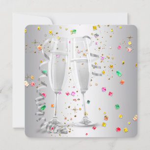 Nyårsfestinbjudningar med champagne och konfetti inbjudningar