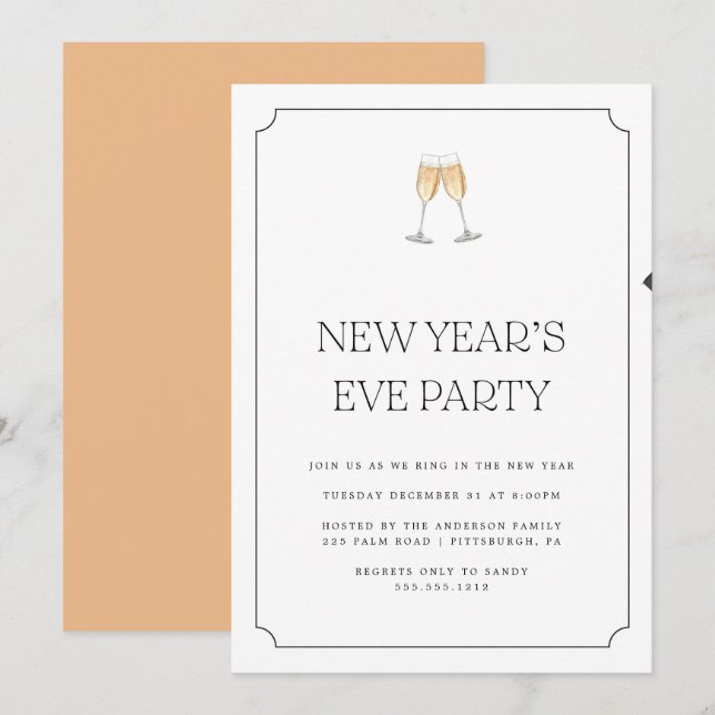 Nyårsfirande Champagne Toast Inbjudan (Fram/baksida)