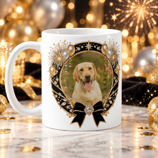 Nyårsfirande Guld och Svart Husdjur Foto Kaffemugg