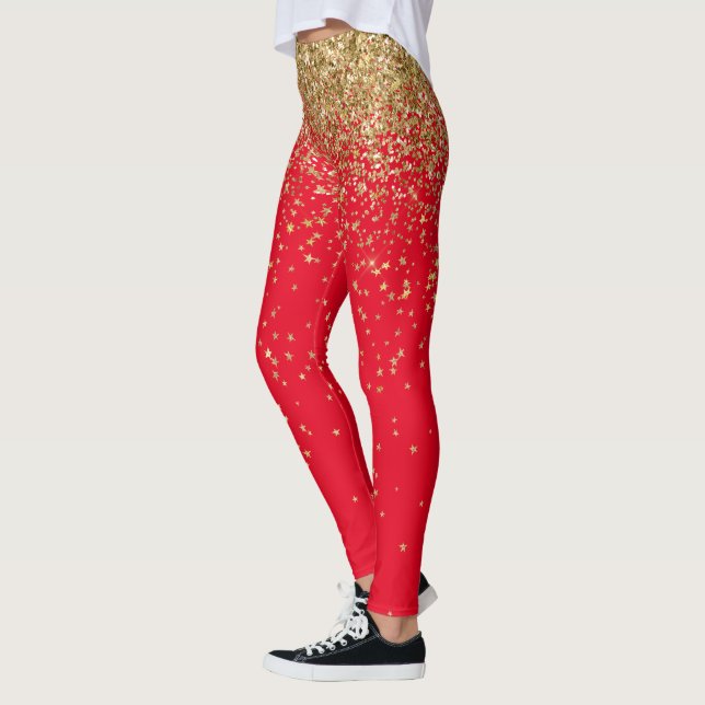 Nyårsfirande Guldglitterstjärnor Leggings (Vänster)