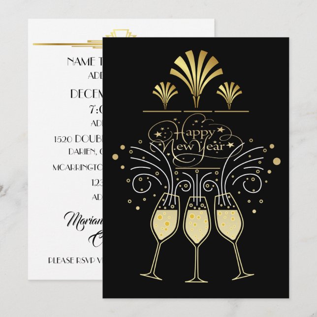 Nyårsfirande Inbjudningar (Fram/baksida)